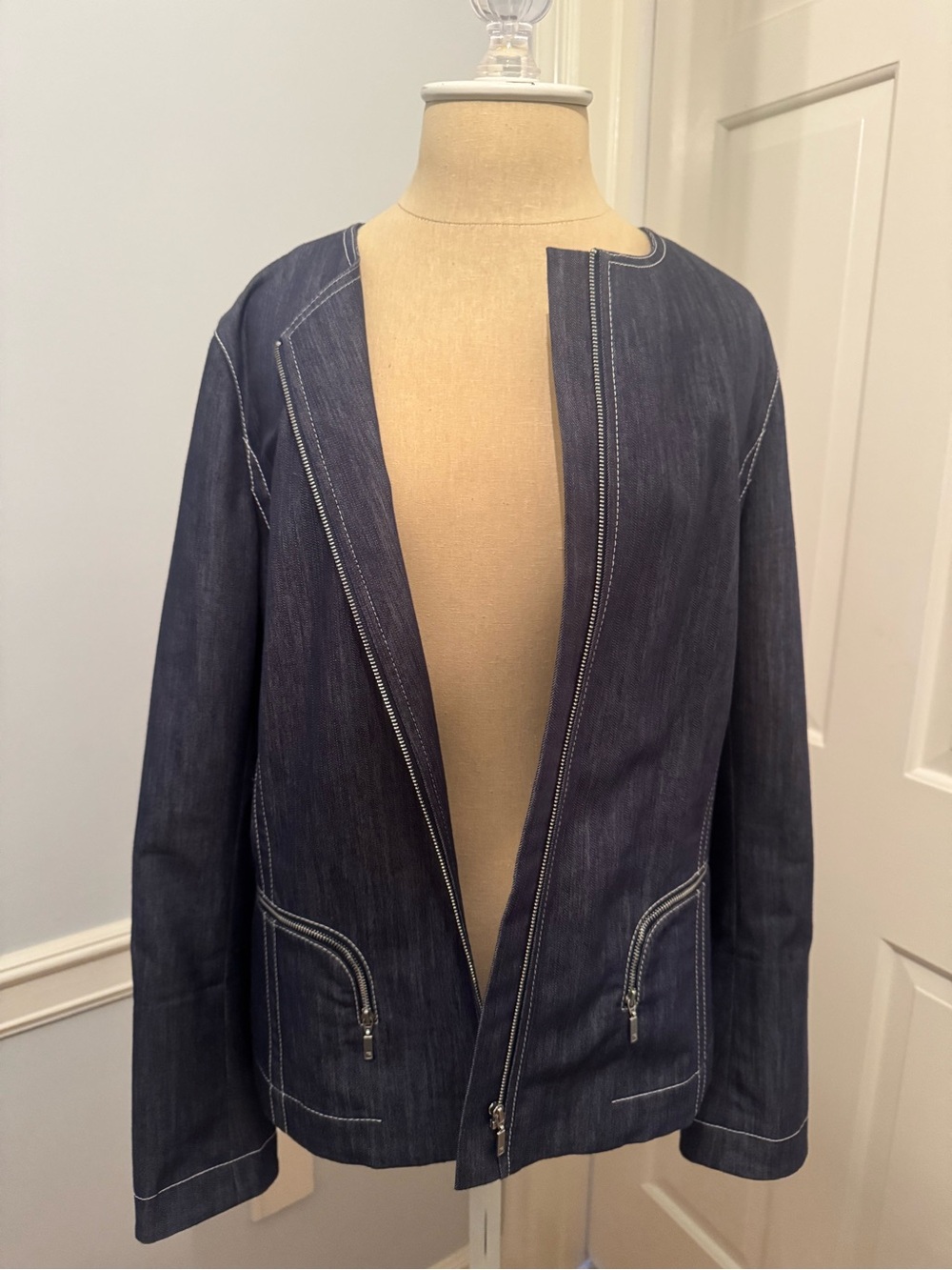 Lafayette 148 -Navy Zip-Front Denim-Effect Jacket - Picture 2 of 6